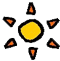 Yellow circular center with black outline surrounded by orange triangular shapes on gray background, transitioning through multiple animation frames.