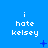 Blue background with repeated white text 'i hate kelsey' in three , each containing three identical text blocks