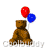 A 48x48 pixel animated contact sheet showing eight sequential frames of a brown teddy bear holding red and blue balloons against a white background with gray transparency indicators.