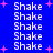Blue background with repeated white 'Shake' text and pink star shapes scattered across the image.