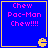 Blue square icon with yellow border displays pink text "Chew Pac-Man Chew!!!!" and a yellow Pac-Man symbol at bottom-right corner.