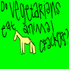 Green background with handwritten text asking if vegetarians eat animal crackers, featuring a pixelated giraffe illustration.