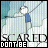 A 4-frame animated contact sheet showing a stick figure character in blue shirt on snowy terrain with text "SCARED" and "DONT BE" across frames, displaying subtle animation changes between sampled frames.