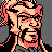 Pixelated 48x48 static icon of a character with light skin, pink hair, and black glasses against gray background.
