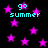 Black background with scattered pink stars and cyan text reading 'go summer' in pixelated font.