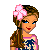 Pixel art contact sheet showing three frames of a cartoon character with pink flower, crop top, jeans, and pink shoes alongside text "heart dream breaker maker breath taker" in pink block letters.