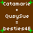 Brown background with white text and green plus signs forming a of two identical showing 'Catamarie + QusySue = besties4E' with 'Catamarie' and 'QusySue' in different fonts
