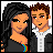 Pixel art buddy icon of two cartoon characters standing side-by-side against a white background, with the female character on the left and male character on the right.