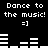 Black background with white pixelated text and audio visualizer bars that change height across frames.