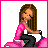 Pixelated image of a girl in pink clothing sitting on a pink vehicle with a driver, surrounded by 'BEEP BEEP' text variations in red and pink.