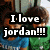 Animated sequence showing two people in blue and green shirts with changing text overlays reading "I love jordan!!!", "my little", "muffin head", and "Kayla + jordan = love".