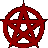 Red pentagram symbols with varying circular and linear arrangements on a gray background, displayed in multiple static states.