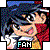 Pixelated character with dark blue hair and red clothing, wearing a white collar, displaying multiple facial expressions including smiling and neutral poses.