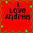 Red background with green star shapes and black text reading "I Love Andrea" in four quadrants.