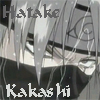 Static pixel art of a character with long silver hair and closed eyes, overlaid with text reading 'Hatake' and 'Kakashi' in distinct fonts.