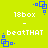 Pixelated green background with blue square patterns and white text reading '18box' and 'beatTHAT' in a