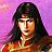 Pixelated portrait of a person with long dark hair, light skin, and a white headband against a purple background.