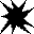 Two pixelated starburst shapes with black spikes on a gray background; one shape has a red square center, the other is solid black.
