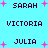 Pixelated text names on a cyan background with pink plus signs, animated to shift positions.