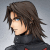 Pixelated character with long dark brown hair, blue eyes, and a black high-collared outfit against a light gray background.