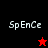 Four display 'SpEnCe' text with star symbols; top-left black background has red star, bottom-left red background has black star, top-right and bottom-right red backgrounds have white text