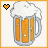 Pixelated beer mug icon with frothy head and heart symbol, displayed in two adjacent frames showing slight border color variation.