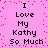 Pixelated text on pink background with red dots, displaying 'I Love My Kathy So Much' in two identical vertical