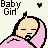 Pixelated baby icon wrapped in pink blanket with 'Baby Girl' text and heart symbols, one dark brown heart on left, one light pink heart on right.