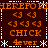 A static pixel art image with orange text and symbols on a dark brown background, featuring repeated patterns of '<3', 'CHICK', 'fever', and asterisks within white dotted borders.