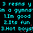 Cyan pixelated text on black background repeats three lines of numbered statements with red dot accents.