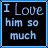 A 5x4 contact sheet of animated frames showing a text-based buddy icon with blue-outlined black squares containing light blue pixelated text about unrequited love.