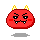 Red pixelated devil icon with yellow horns, black eyes, and a grinning mouth showing two fangs on each side.