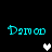 Pixelated cyan text 'Damon' appears in four positions on a black background with two heart icons, one white and one gray.