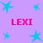 A static image with a light purple background featuring multiple cyan star shapes and four instances of the text 'LEXI' in bright pink.