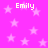 Pink background with scattered light pink stars and four instances of the text 'Emily' in white pixelated font.
