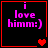 Four identical display pink text 'i love himm:)' with red borders and heart symbols changing across frames