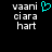Pixelated text 'vaani ciara hart' appears in white on black background with cyan heart symbol above the first line, alternating between static and animated states.