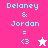 Pixel art icon with text 'Delaney & Jordan = <3' and a star symbol, alternating between pink and light blue backgrounds.