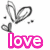 A static icon features a hand-drawn heart with small hearts and dots above the word 'love' in pink text.