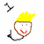 Animated pixel art of a smiling character with yellow hair, brown outline, red mouth, and black arm gestures showing sequential hand positions.