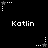 Pixel art animation of white stars and gray dots forming corner brackets around repeated "Katlin" text on a black background.