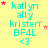 Yellow background with cyan text reading 'katlyn ally kristen BF4L <3' and scattered pink/orange stars, showing animation changes in star positions across frames.