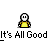 Animated contact sheet of a yellow stick figure icon performing various actions with text "It's All Good" below each frame on gray background.