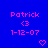 Blue background with pink text displaying 'Patrick', '<3', and '1-12-07' in a , featuring heart and arrow symbols changing across frames
