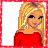Pixelated image of a blonde woman in red dress holding heart-shaped bag with 'E' symbol, next to text reading Happy Valentine's Day.