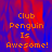 Pixelated orange text reads "Club Penguin Is Awesome!" on a blue and red gradient background with a gray section on the right.
