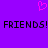 Purple background with a pink pixelated heart above bold black text reading FRIENDS! FRIENDS!