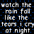 Pixelated text repeats 'watch the rain fall like the tears i cry at night' across a black background with blue dots.