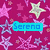A static pixel art icon with a pink starry background and blue text reading "Sereno" over a heart-shaped arrangement of dark red pixels.