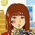 Pixelated image of a character with brown hair, pink cheeks, and a red shoulder detail against a background with blue and yellow elements.